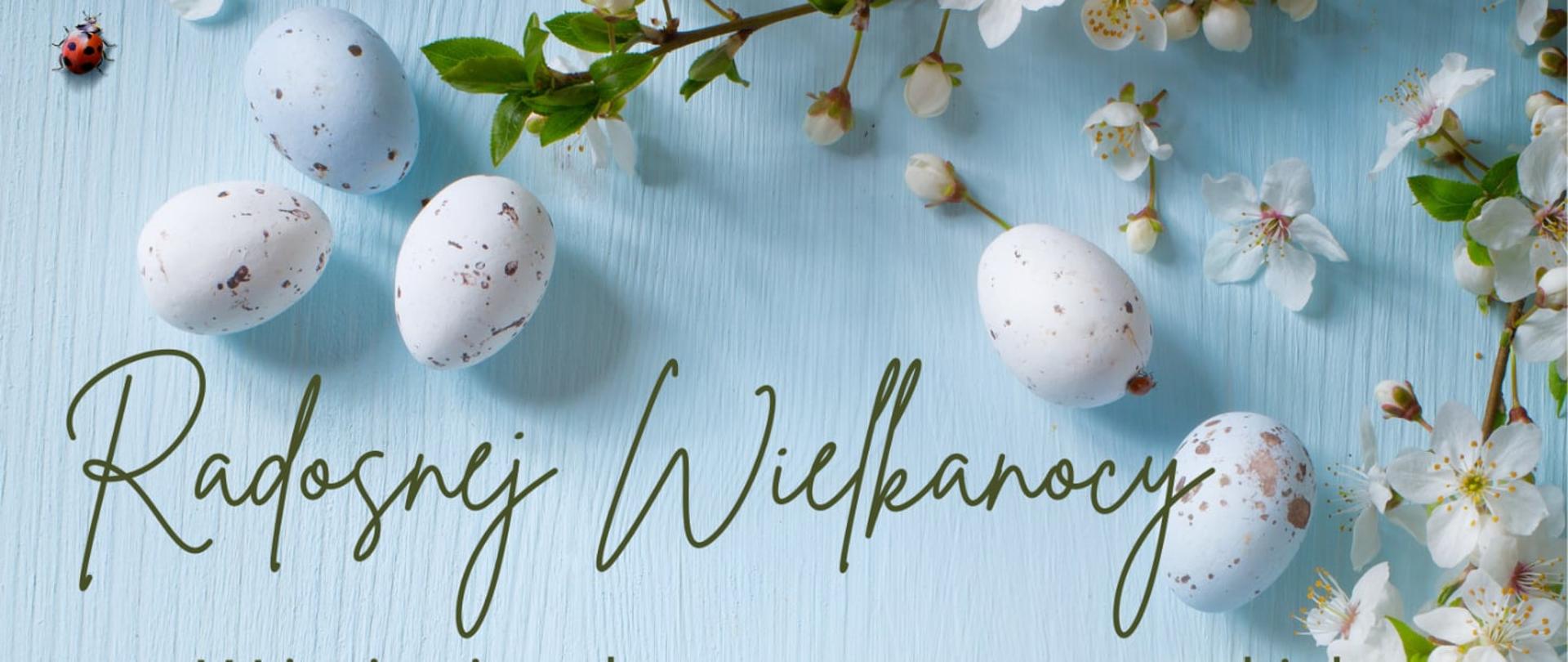 Życzenia Wielkanocne. Zdjęcie przedstawia kartkę świąteczną wraz z życzeniami od Komendanta Powiatowego Państwowej Straży Pożarnej w Radziejowie,