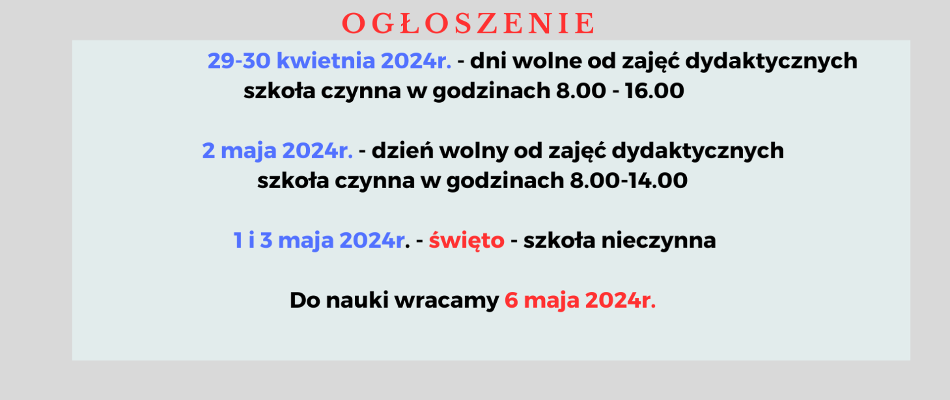 Szare tło . czarne, czerwone i niebieskie litery