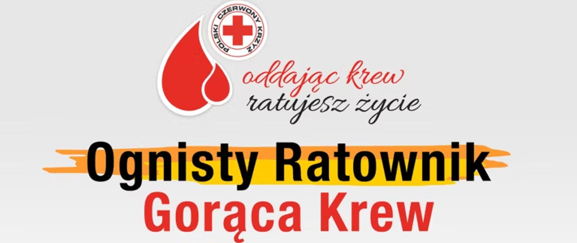 Plakat promocyjny akcji honorowego krwiodawstwa „Ognisty Ratownik – Gorąca Krew”.
Na górze widnieje czerwone logo Polskiego Czerwonego Krzyża w kształcie kropli krwi, obok napis: „Oddając krew – ratujesz życie”.
Centralnie umieszczony jest napis:
czarną pogrubioną czcionką: „Ognisty Ratownik”,
poniżej czerwoną czcionką: „Gorąca Krew”.
Niżej przedstawiono dwie osoby w ubraniach strażackich:
po lewej strażak w żółtym hełmie i rękami skrzyżowanymi na piersi,
po prawej kobieta-strażak w hełmie, uśmiechnięta,
Na dole znajduje się hasło: „Przyłącz się! Oddaj krew!”
W ramce umieszczono szczegóły akcji:
Gdzie? Plac przed Komendą Powiatową Państwowej Straży Pożarnej w Mielcu, ul. Sienkiewicza 54.
Kiedy? 5 września 2025 r.
O której? Od 9:00 do 12:00.
Na dole plakatu widnieją logotypy organizatorów: Komenda Powiatowa PSP w Mielcu, Komenda Powiatowa Policji w Mielcu i Wojskowe Centrum Rekrutacji w Mielcu.
Po prawej stronie zamieszczono loga patronów honorowych: Ministerstwo Spraw Wewnętrznych i Administracji, Ministerstwo Zdrowia, Związek Ochotniczych Straży Pożarnych RP oraz Polski Czerwony Krzyż.