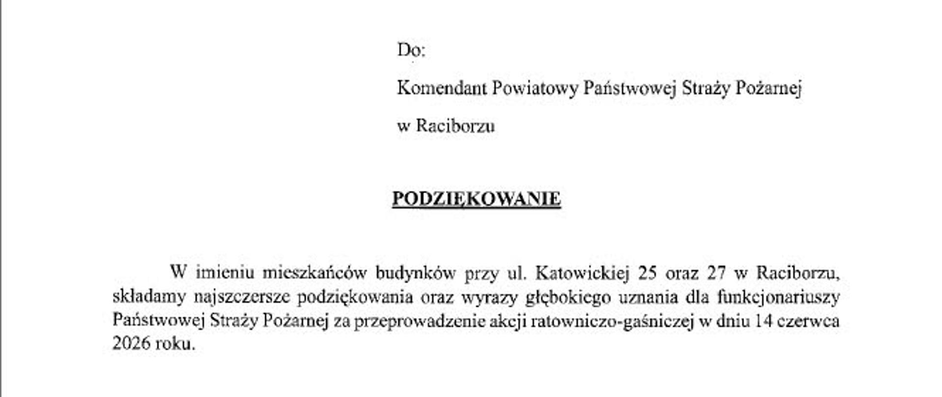 Podziękowania od Mieszkańców