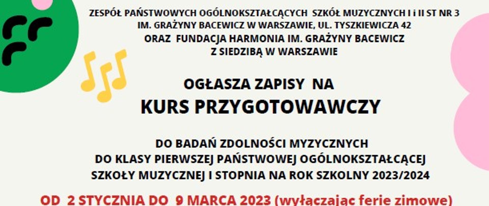 Kolorowy plakat dotyczący kursu Przygotowawczego doi szkoły w roku 2023