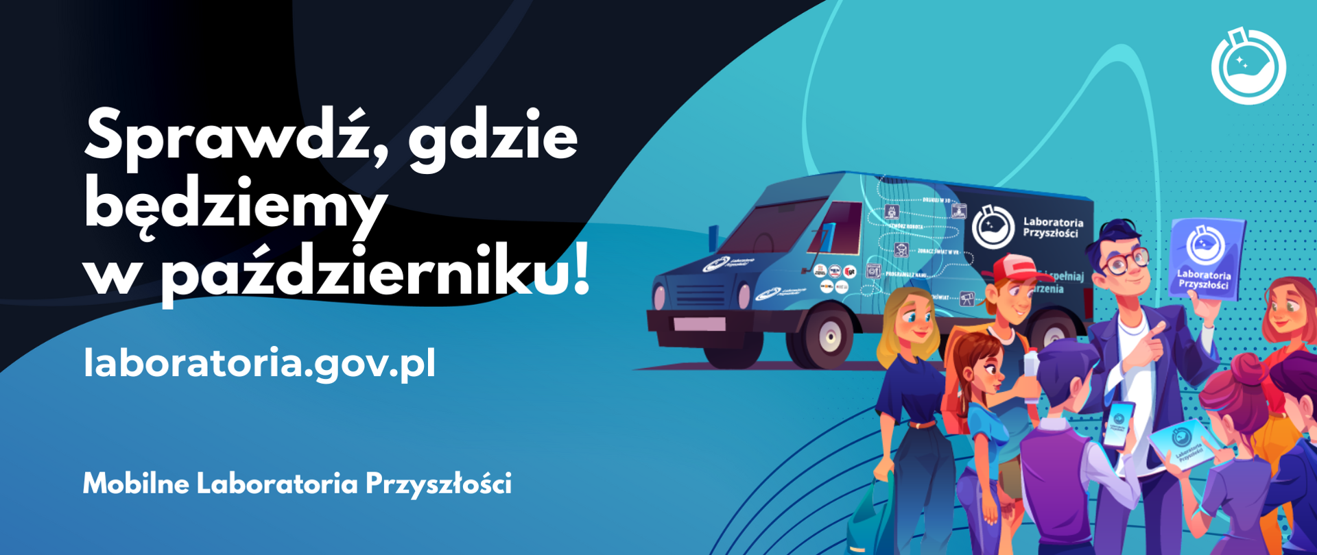 rysunek busa i stojący przed nim nauczyciele i uczniowie