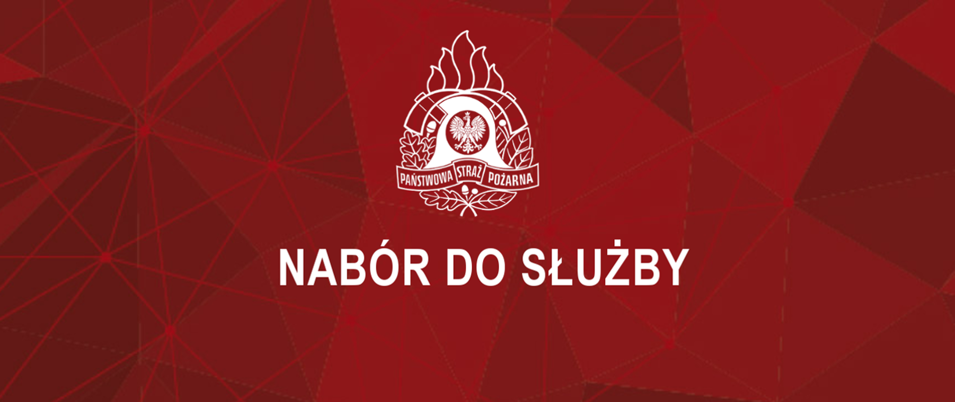 Logotyp PSP i podpis "Nabór do służby" na czerwonym tle.