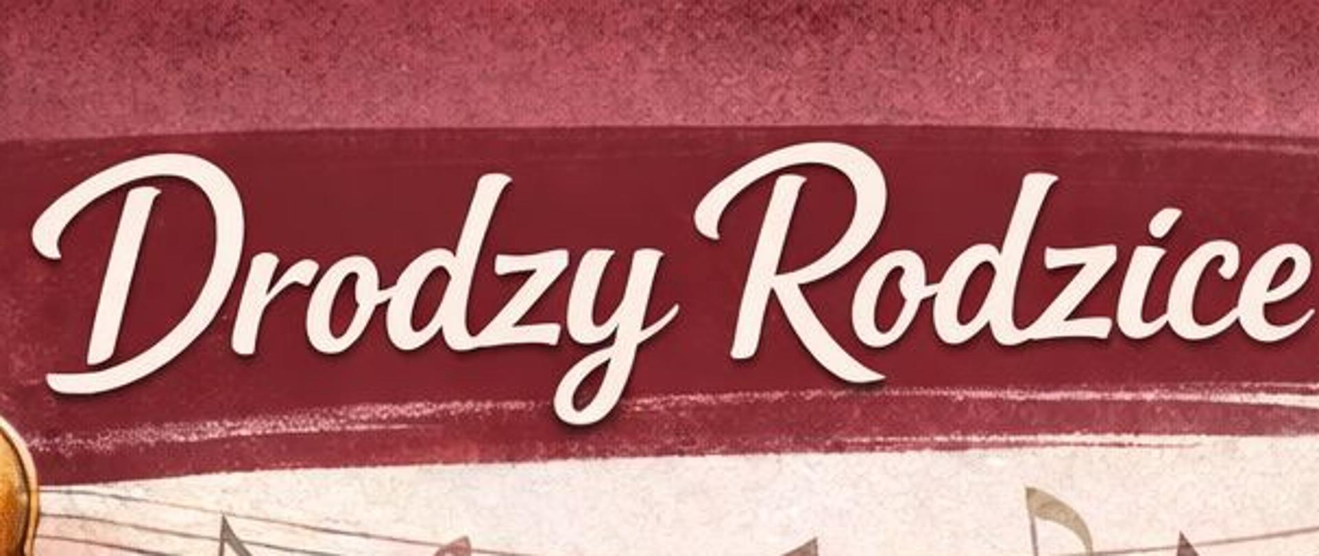 Plakat szkolny skierowany do rodziców, utrzymany w muzycznej stylistyce. Na tle nut i instrumentów (skrzypce, trąbka, klawiatura fortepianu) znajduje się informacja o działalności Rady Rodziców. Tekst wyjaśnia, że zebrane środki przeznaczono m.in. na dofinansowanie wyjazdów uczniów na konkursy i przesłuchania, organizację koncertów szkolnych, zakup materiałów muzycznych, nagrody dla wyróżniających się uczniów, festyny dla dzieci oraz upominki świąteczne. Plakat zachęca do wpłat na nowe konto Rady Rodziców (podany numer konta) i podkreśla, że każda wpłata wspiera rozwój artystyczny dzieci. Na dole widnieje podziękowanie za dotychczasowe wsparcie i prośba o dalszą współpracę.