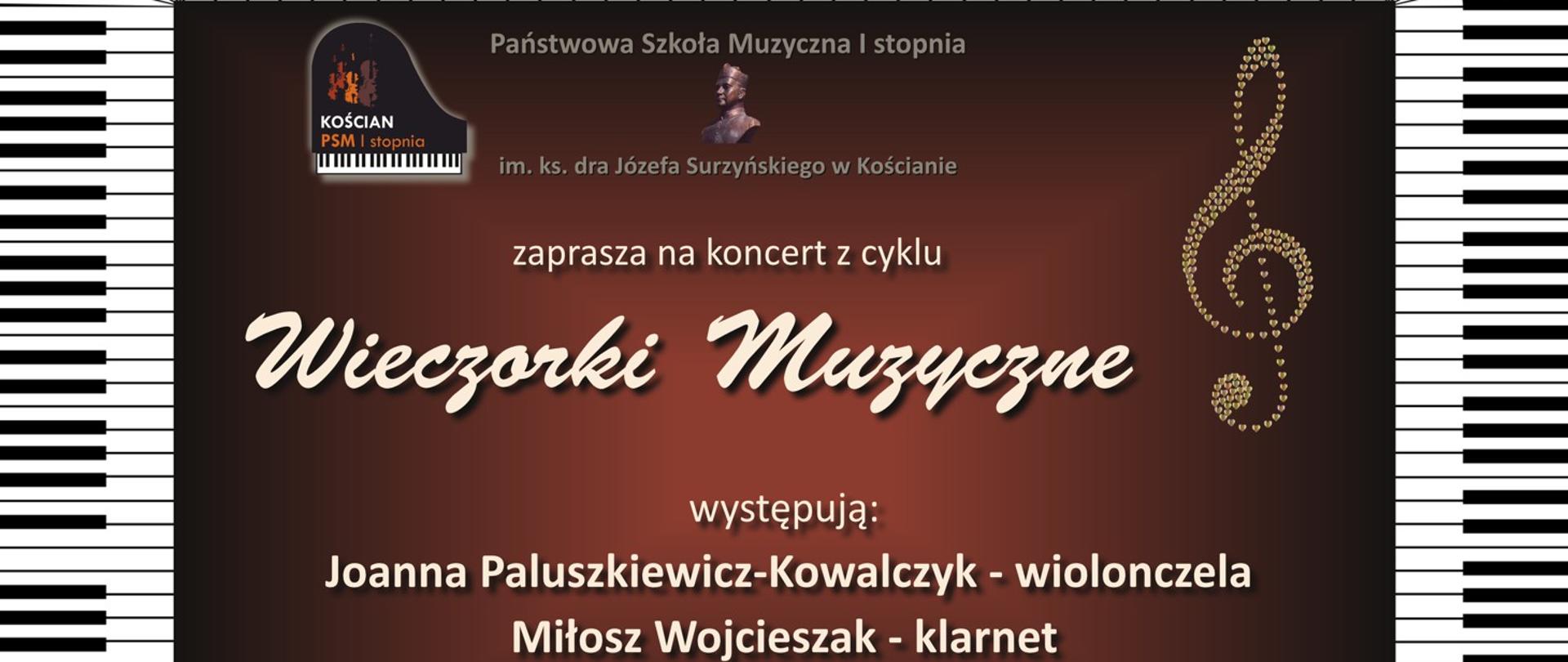 plakat koncertu Wieczorki Muzyczne z udziałem Joanny Paluszkiewicz-Kowalczyk i Miłosza Wojcieszaka