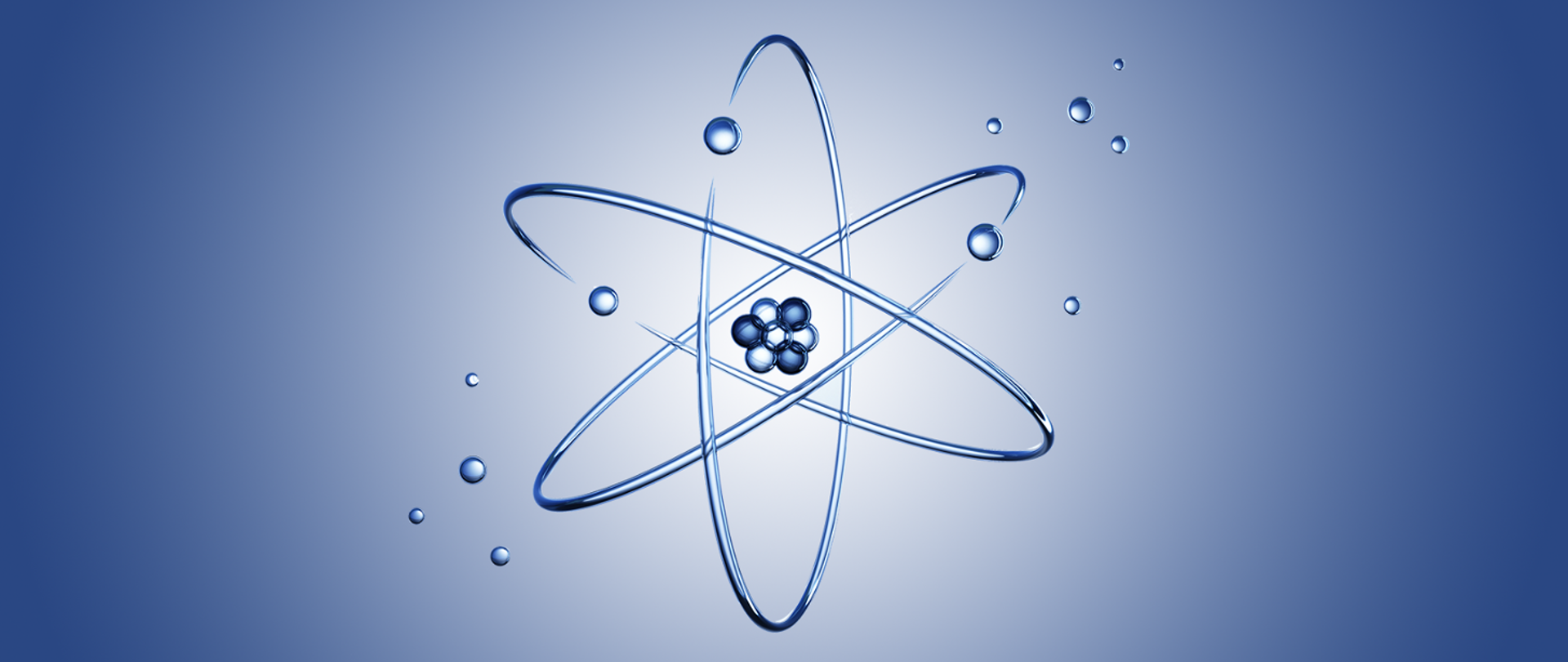 Nakładające się na siebie trzy elipsy, w środku kilka małych okręgów (symbol jądra atomowego).