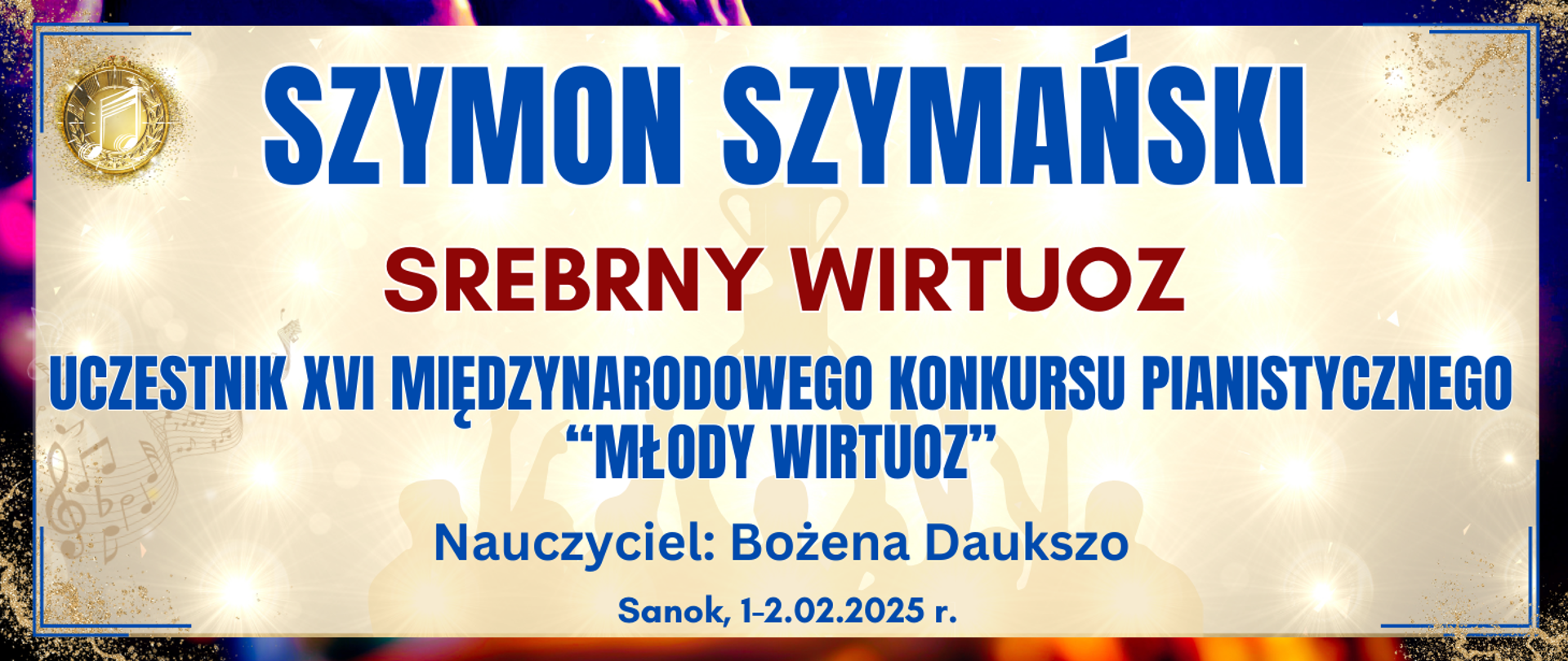 baner z ciemną kolorową ramką, jasne tło w środku z informacją o wyróżnieniu