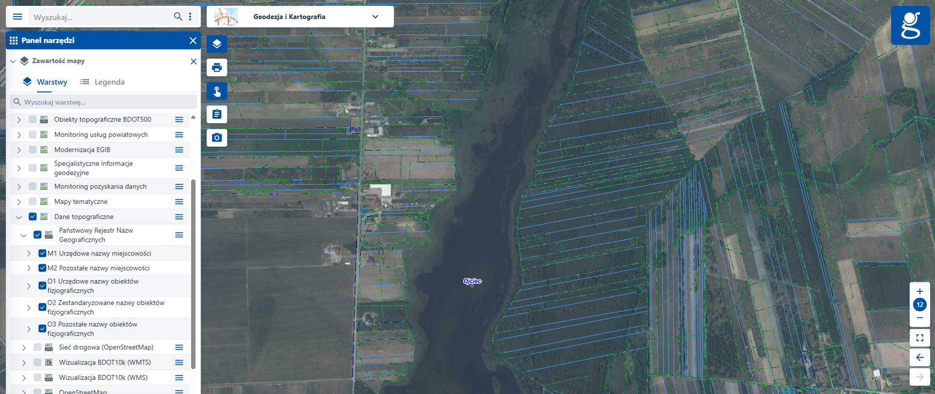 Zrzut ekranu z PRNG z zaznaczonym stawem "Ojciec"