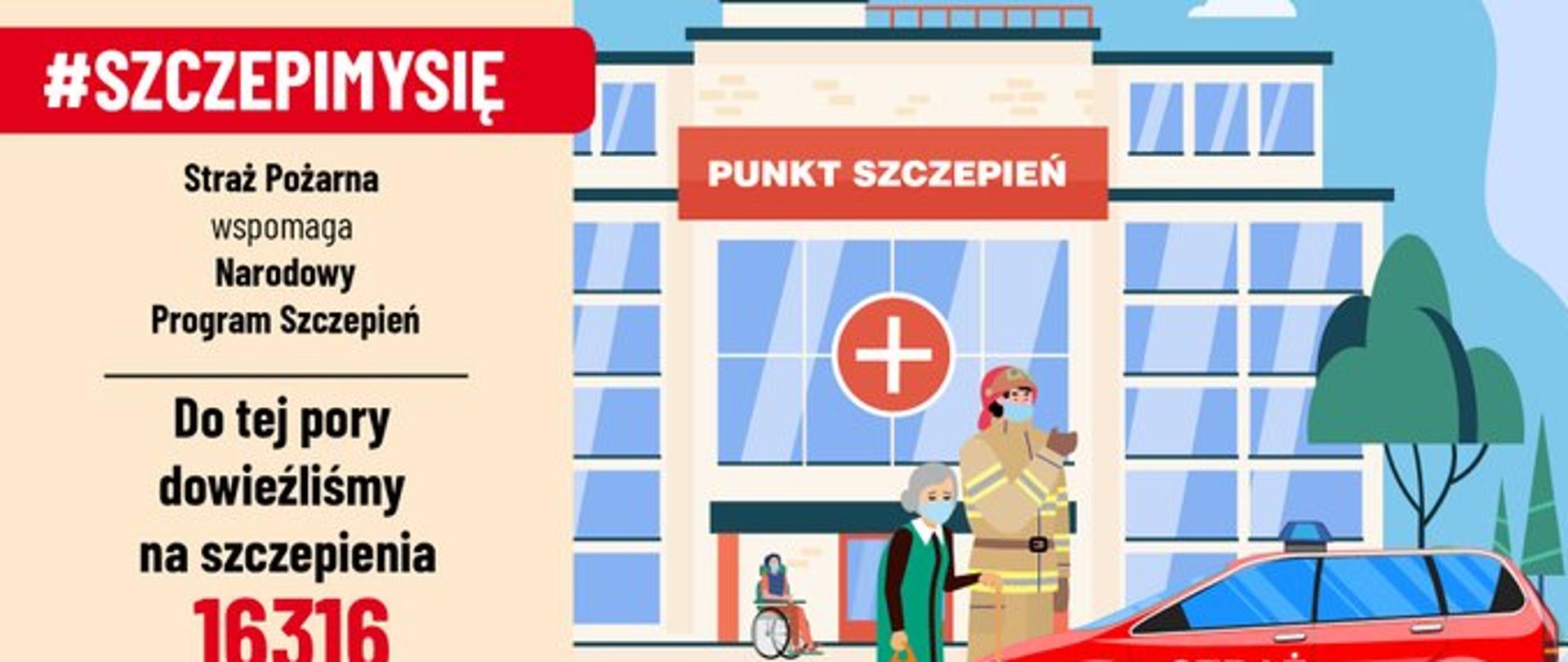 Obrazek informacyjny o tym PSP pomaga w szczepieniach