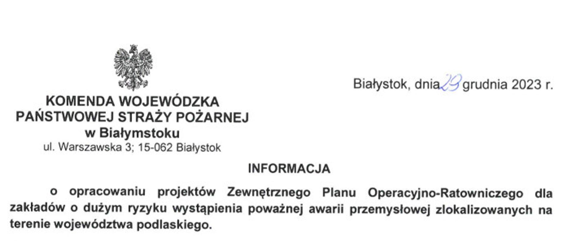 Informacja publiczna o sporządzeniu projektów ZPO-R