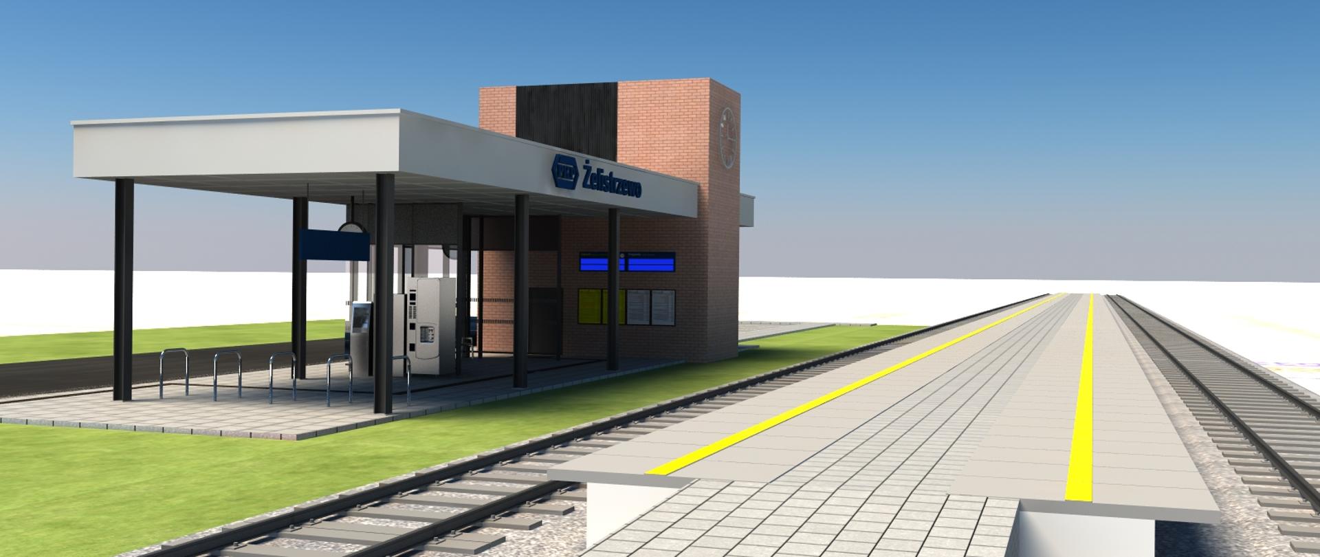 PKP SA rozpoczynają budowę kolejnego Innowacyjnego Dworca Systemowego. Nowy, ekologiczny budynek powstanie w Żelistrzewie w województwie pomorskim - wizualizacja