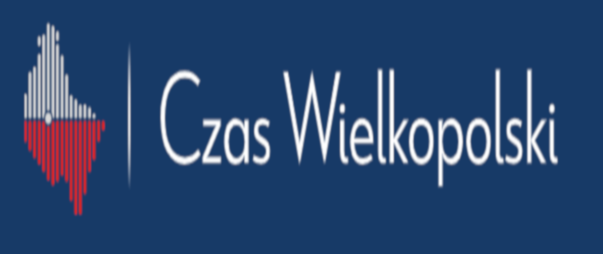 Czas Wielkopolski - logo. Województwo Wielkopolskie w biało-czerwonej barwie na niebieskim tle.