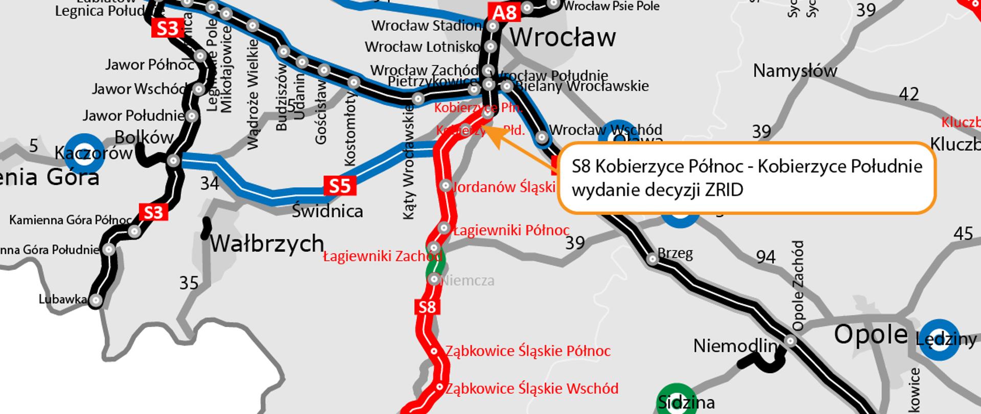 Wizualizacja S8 Kobierzyce Północ - Kobierzyce Południe