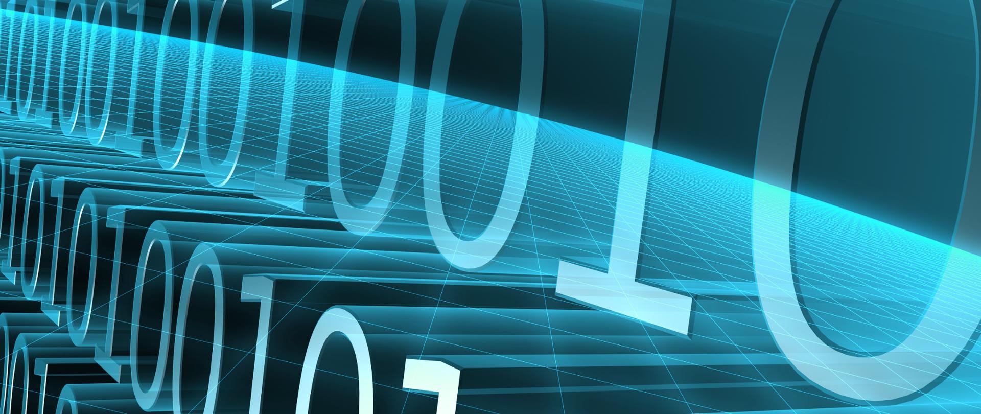 Grafika - cyfry 1 i 0 na niebieskim tle.