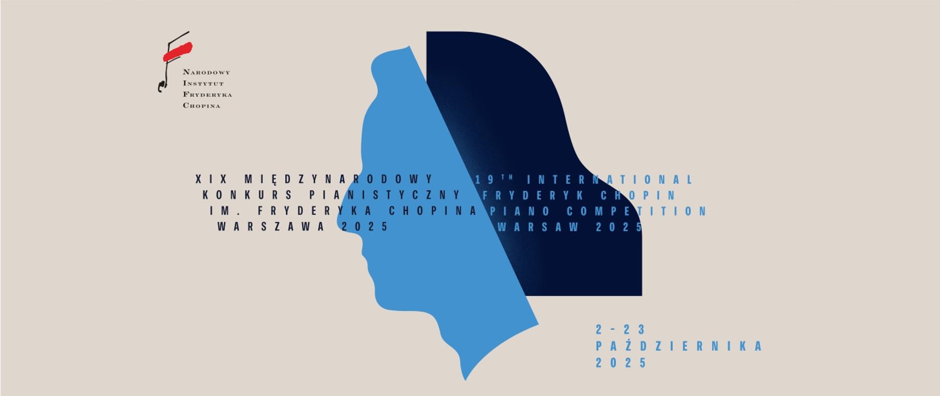 Grafika przedstawia logo XIX Międzynarodowego Konkursu Pianistycznego im. Fryderyka Chopina