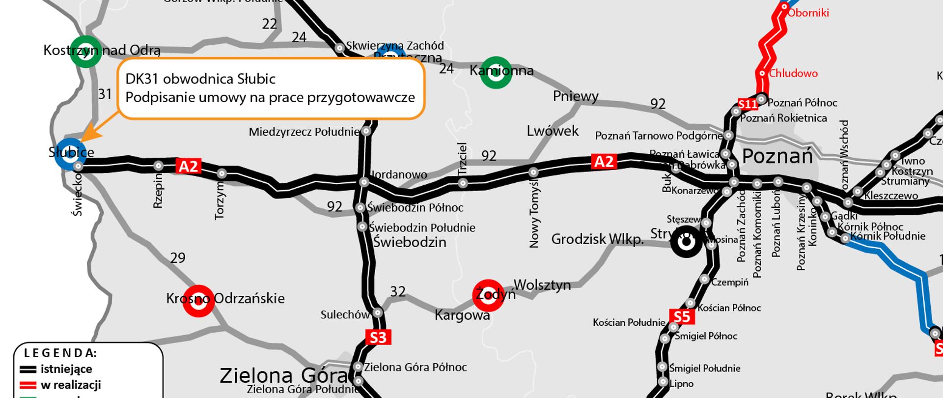 Mapa obwodnica Słubic lokalizacja