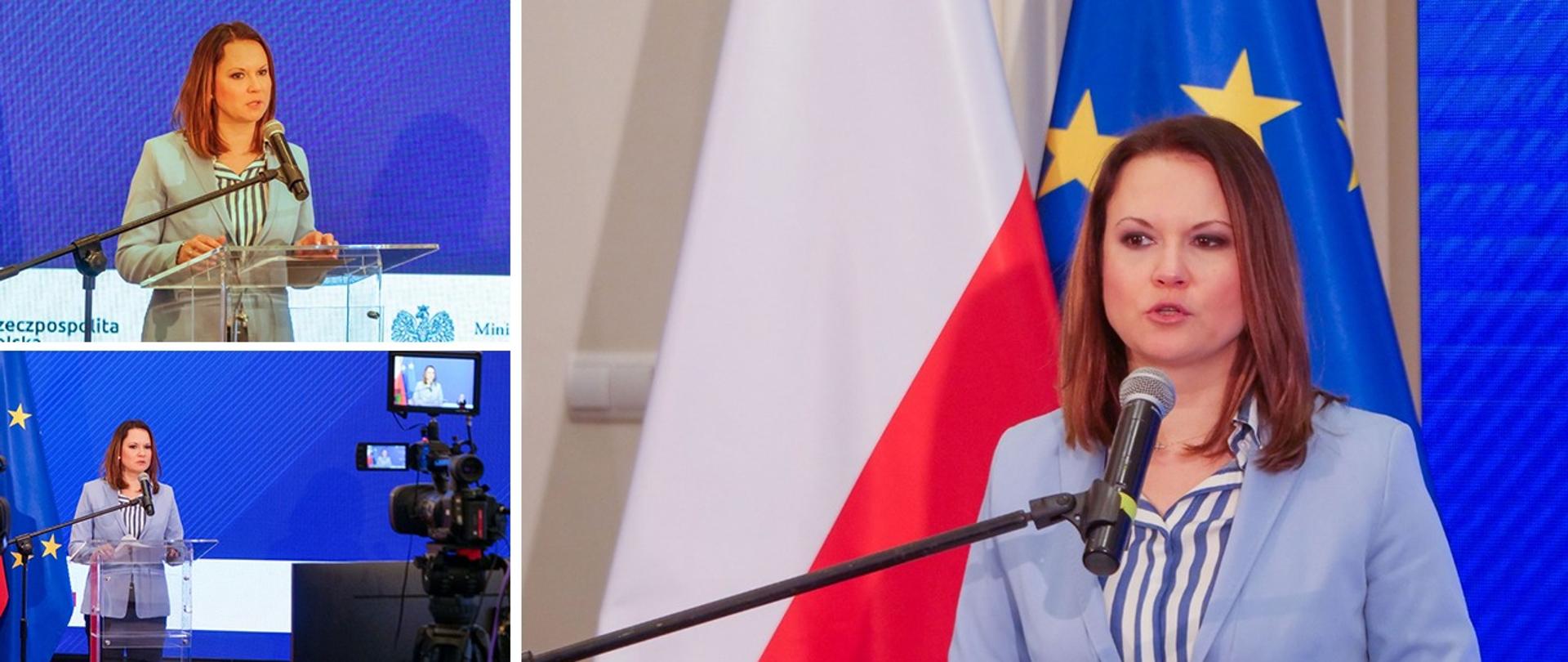 Collage zdjęć przedstawiających Annę Schmidt, Sekretarza Stanu w Ministerstwie Rodziny i Polityki Społecznej, Pełnomocnika Rządu ds. Równego Traktowania