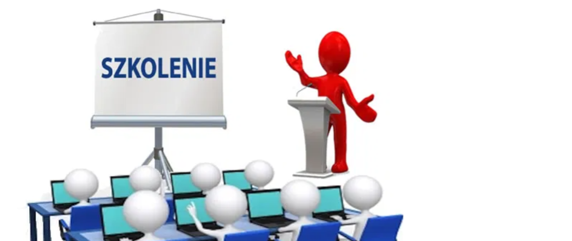 Zdjęcie przedstawia salę wykładową w której przeprowadzane jest szkolenie. Widoczny jest prowadzący oraz 8 osób z urządzeniami komputerowymi słuchający wykładu. 