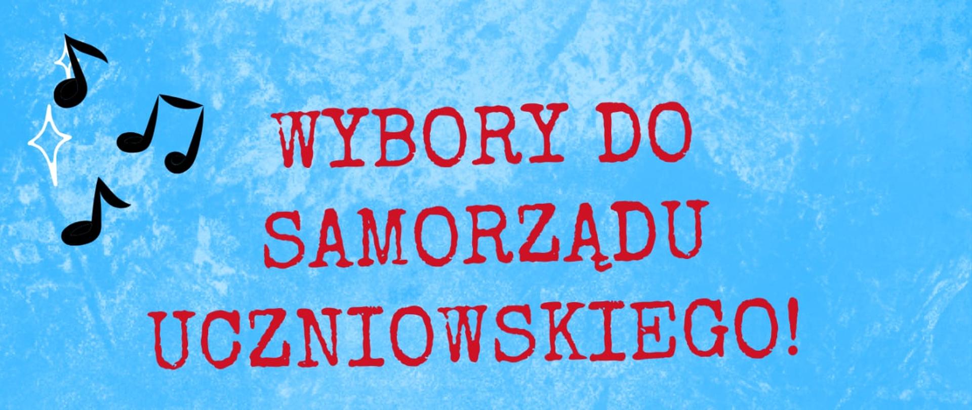 Plakat - na niebieskim tle informacja o wyborach do SU. Na dole sylwetka wrzucająca głos do urny