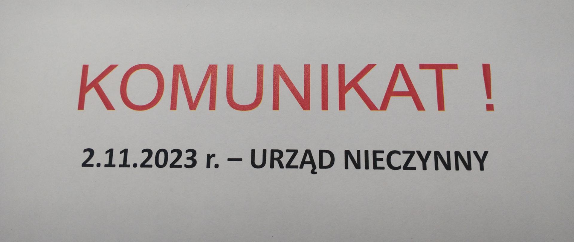 baner komunikat o dniu wolnym