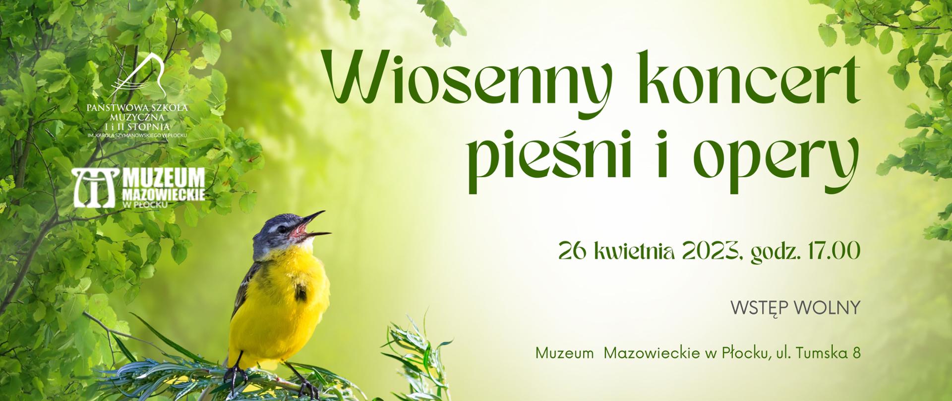 Grafika utrzymana w kolorach zieleni i żółci. Centralną część grafiki okalają zielone liście, polowej stronie ptaszek z żółtym brzuszkiem i otwartym dziobkiem, siedzi na gałęzi. Po prawej stronie tytuł koncertu, data, godzina, adres.
