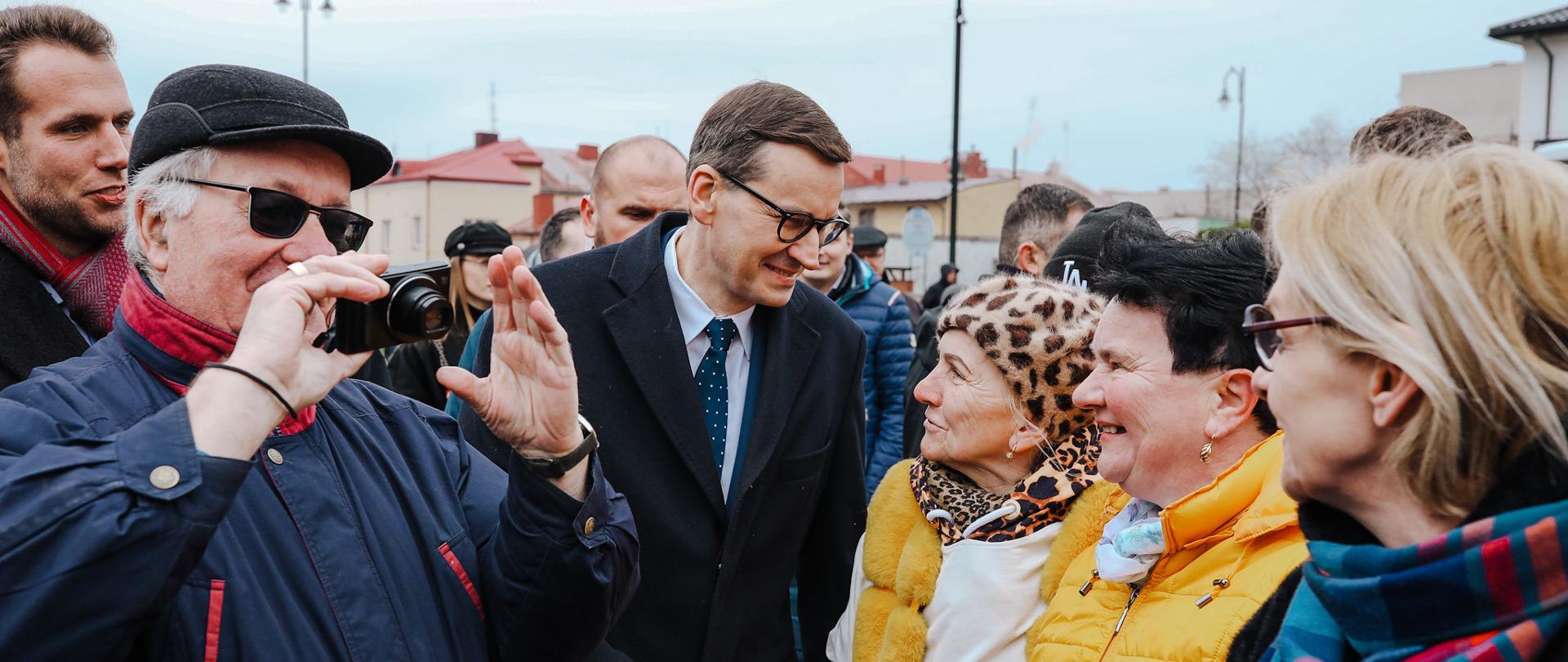 Prime Minister Mateusz Morawiecki during his visit to Janów Lubelski with Deputy Prime Minister Jacek Sasin