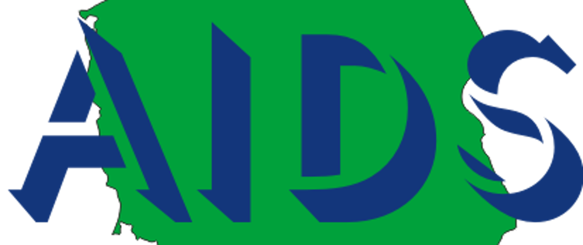 Logotyp Krajowego Centrum ds. AIDS przedstawiający zarys mapy kraju w zielonym kolorze i niebieskimi napisami