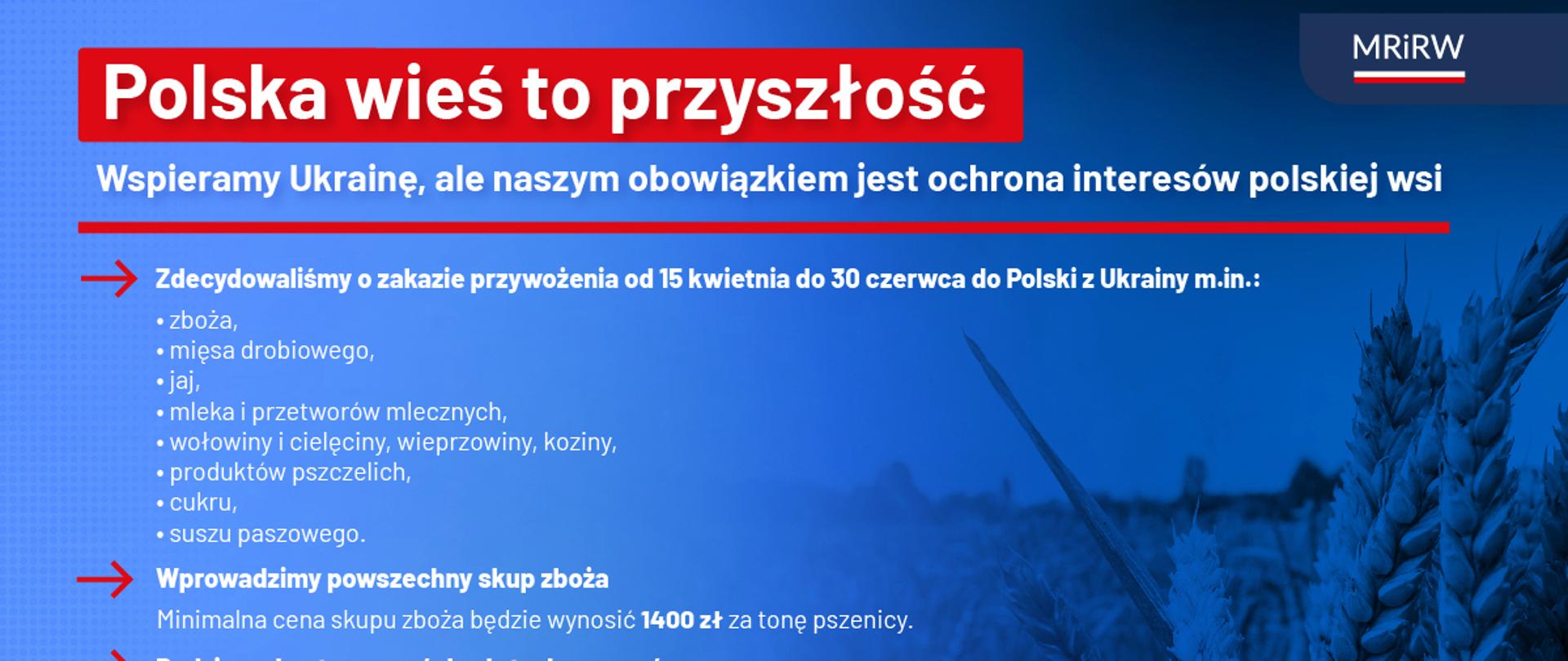 grafika kolorowa, na czerwonym pasku Polka wieś to przyszłość, pod paskiem tekst