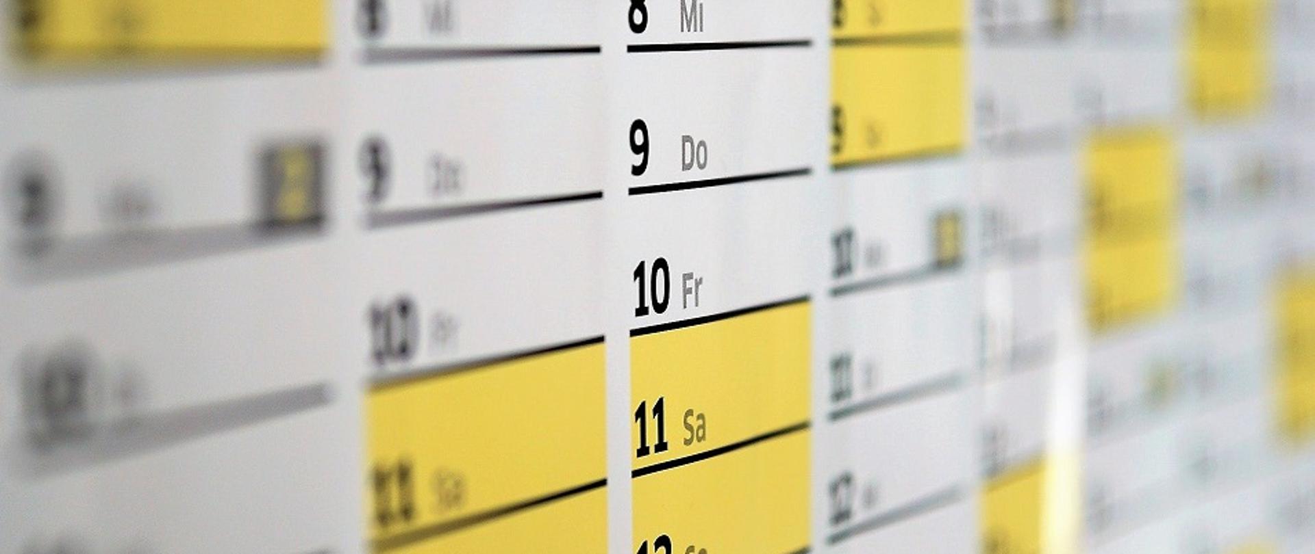 Na zdjęciu widać fragment tygodniowego kalendarza.