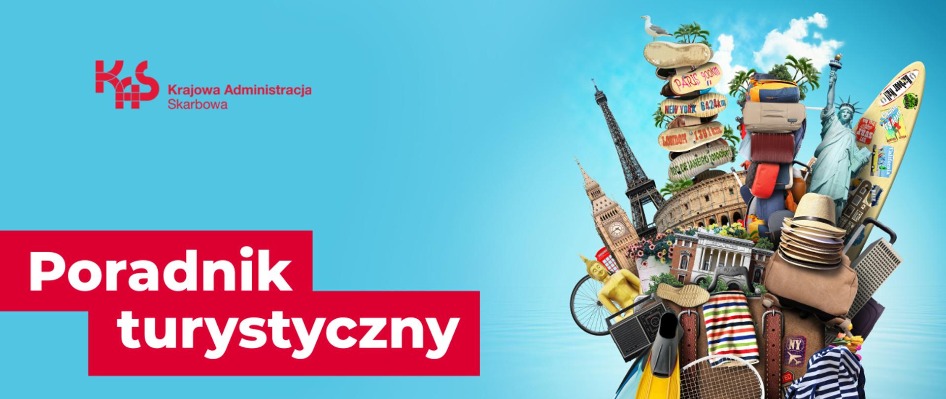 Zdjęcie z bagażami, napis Poradnik turystyczny.