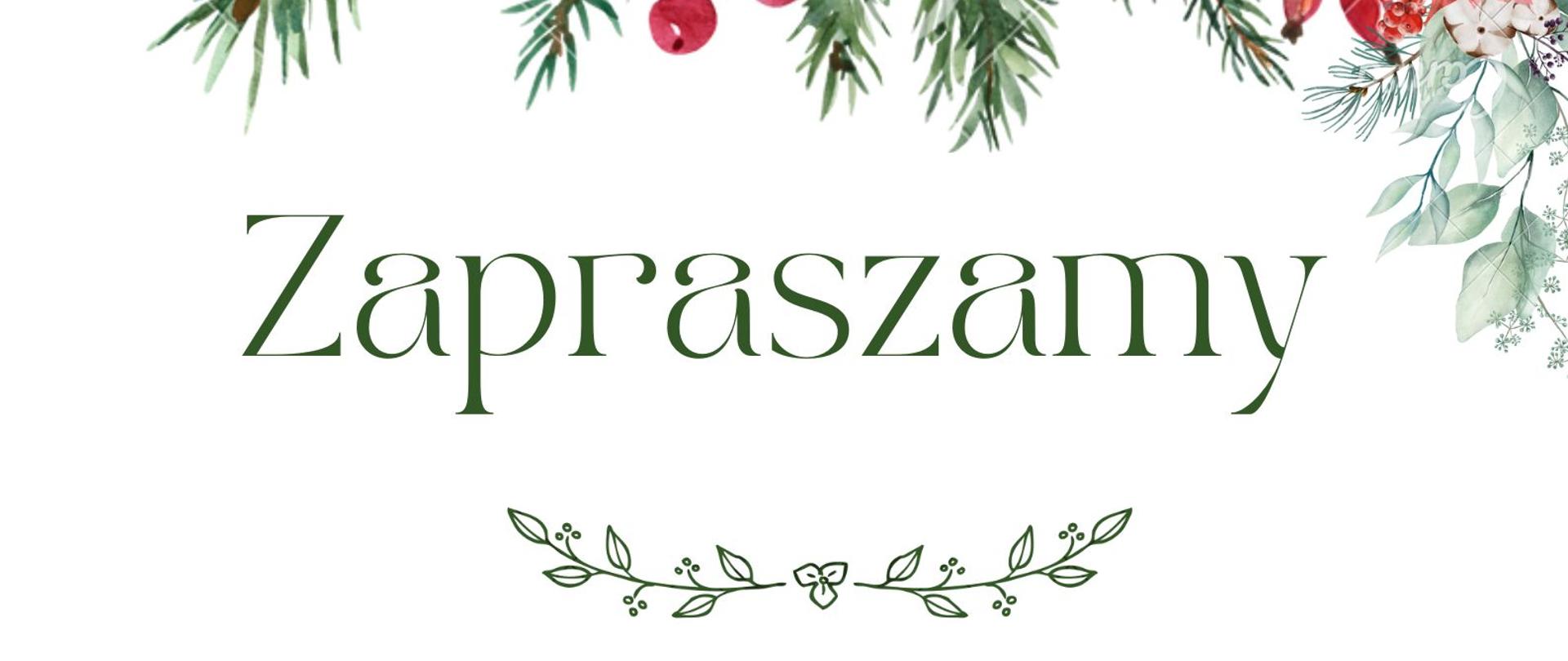 Zaproszenie na wieczór kolęd na białym tle z akcentem świątecznym