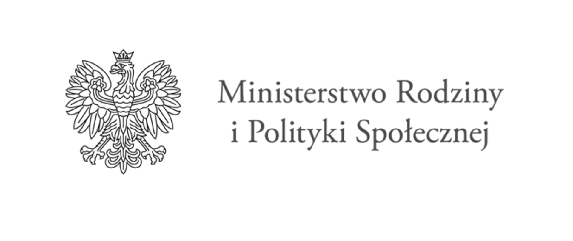 Napis Ministerstwo Rodziny i Polityki Społecznej na białym tle. Po prawej stronie symbol orła