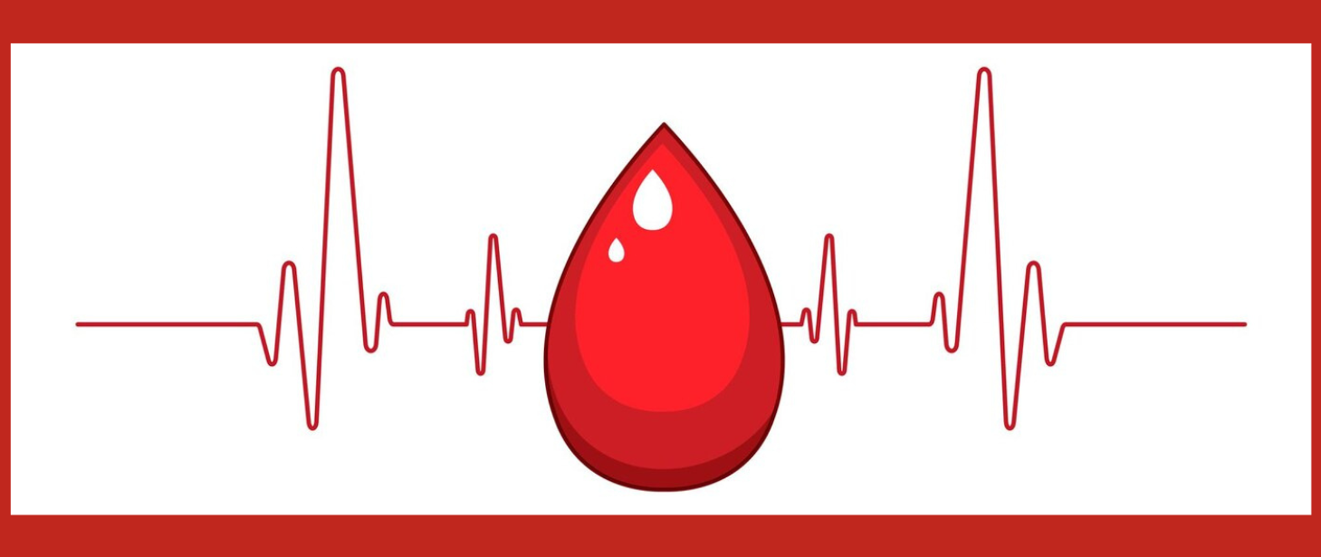 Kropla krwi na tle zapisu tętna.