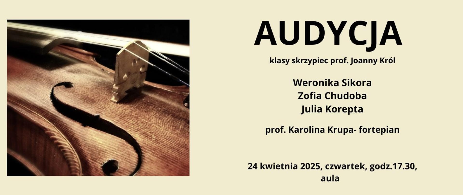 Audycja skrzypcowa 24.04.2025 godz.17.30 grafika zdjęcie skrzypiec