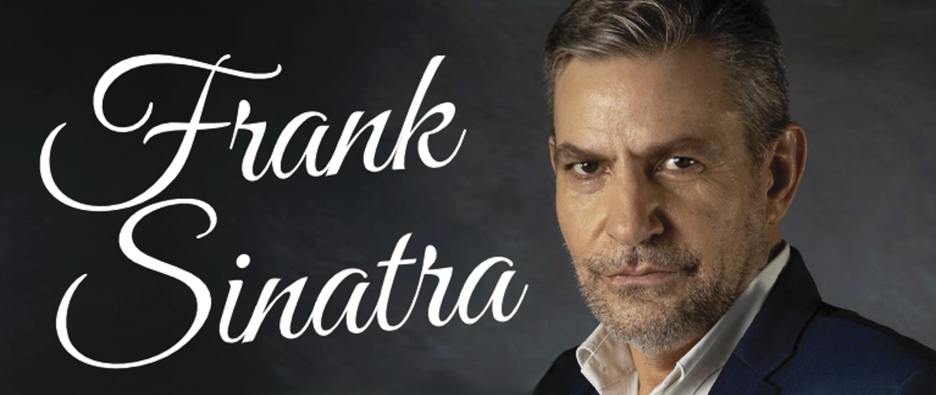 informacje o koncercie z okazji dnia kobiet, po lewej tekst a po prawej głowa mężczyzny w galowym stroju, wszystko na ciemnym tle