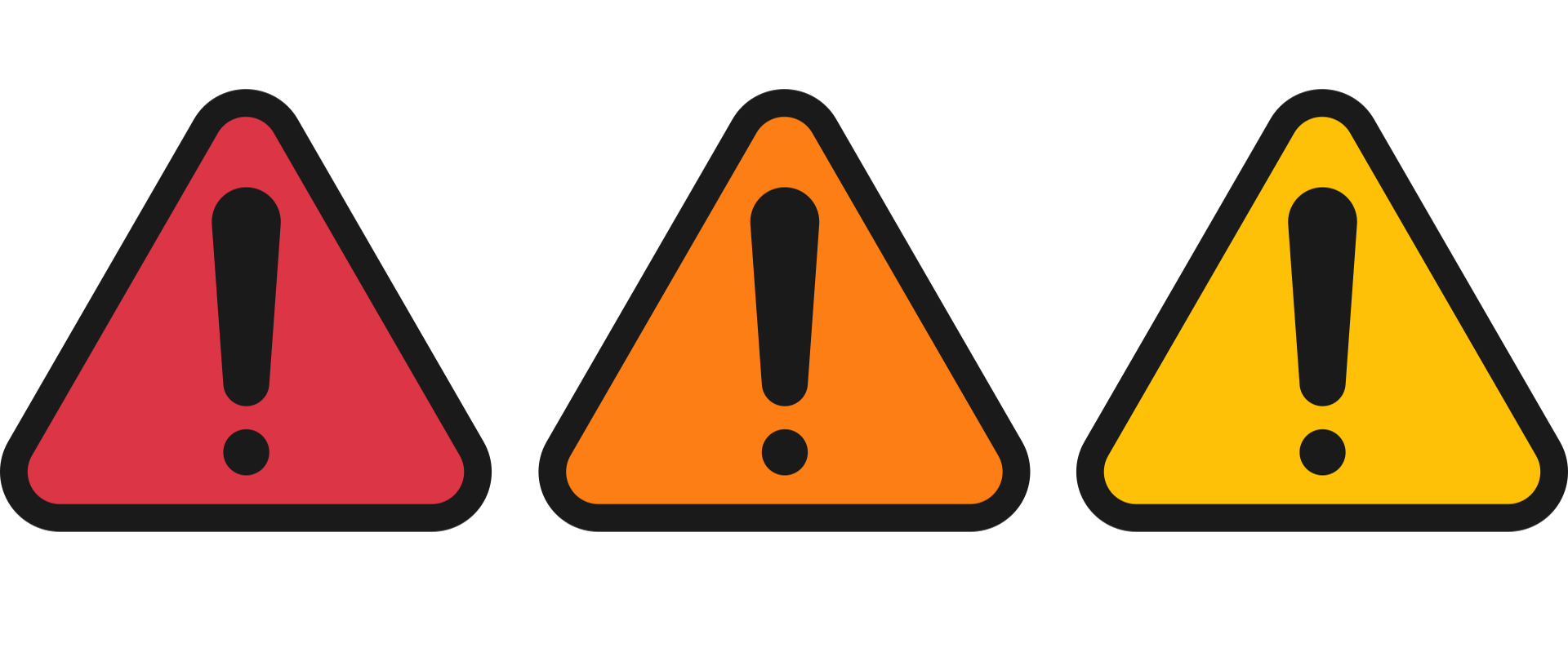 Grafika przedstawiająca trzy trójkąty z wykrzyknikami 