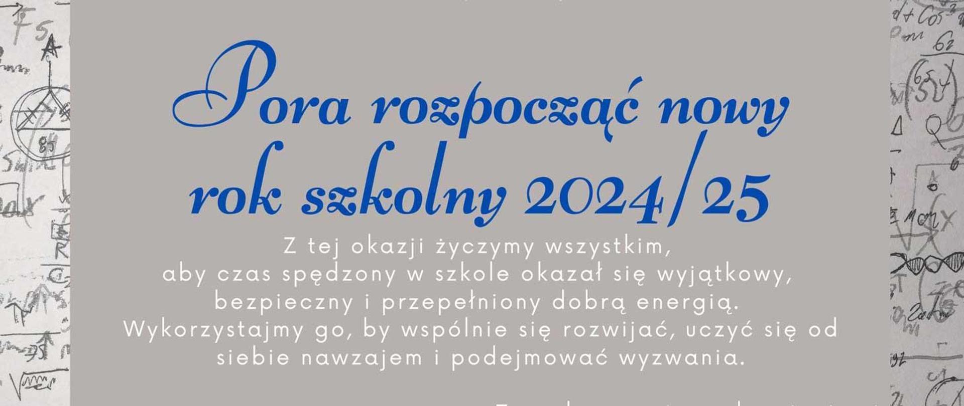 Baner z niebieskim napisem na szarym tle