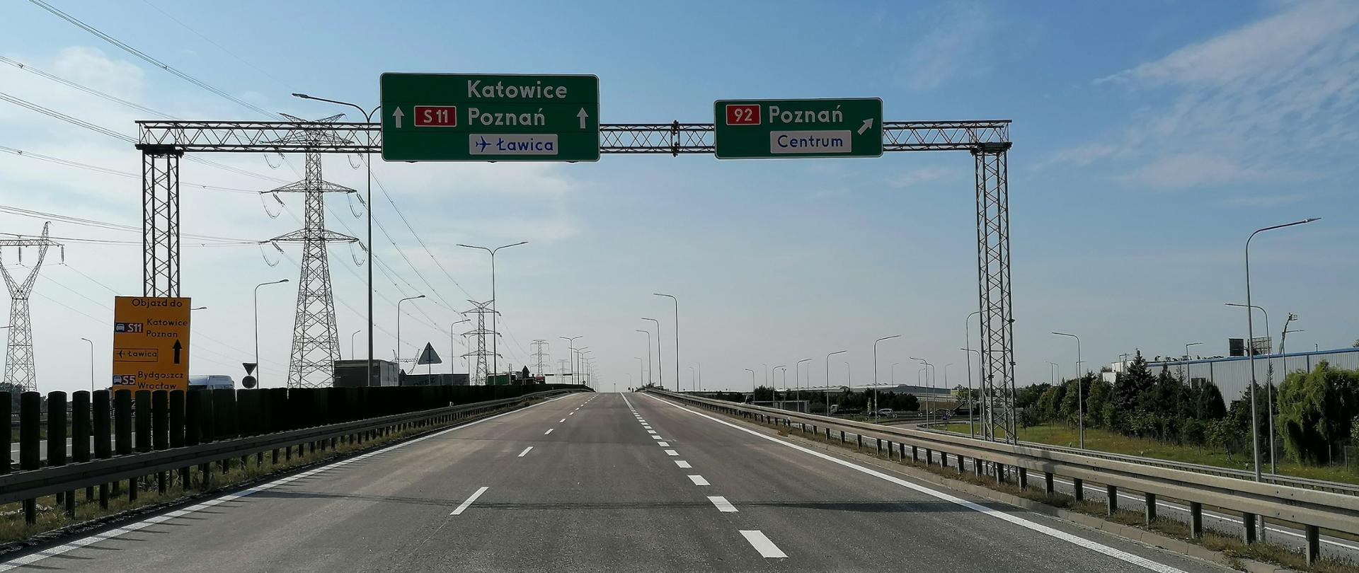 wyremontowany odcinek S11 od węzła Tarnowo Podgórne do stawów przed węzłem Poznań Ławica