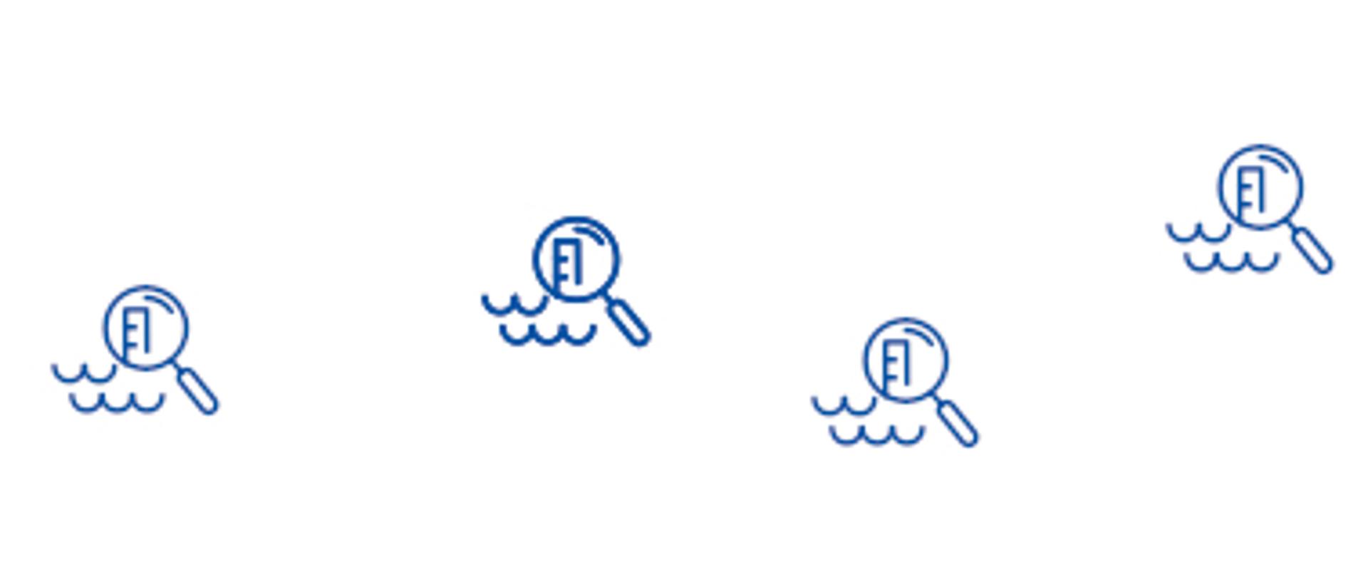 zdjęcie przedstawia po lewej stronie grafika z rysunkiem odręcznym fal wody i tych grafik jest kilkanaście, po prawej stronie grafiki na niebieskim tle napis TU ZNAJDUJĄ SIĘ KOMUNIKATY DOTYCZĄCE PRZYDATNOŚCI WODY