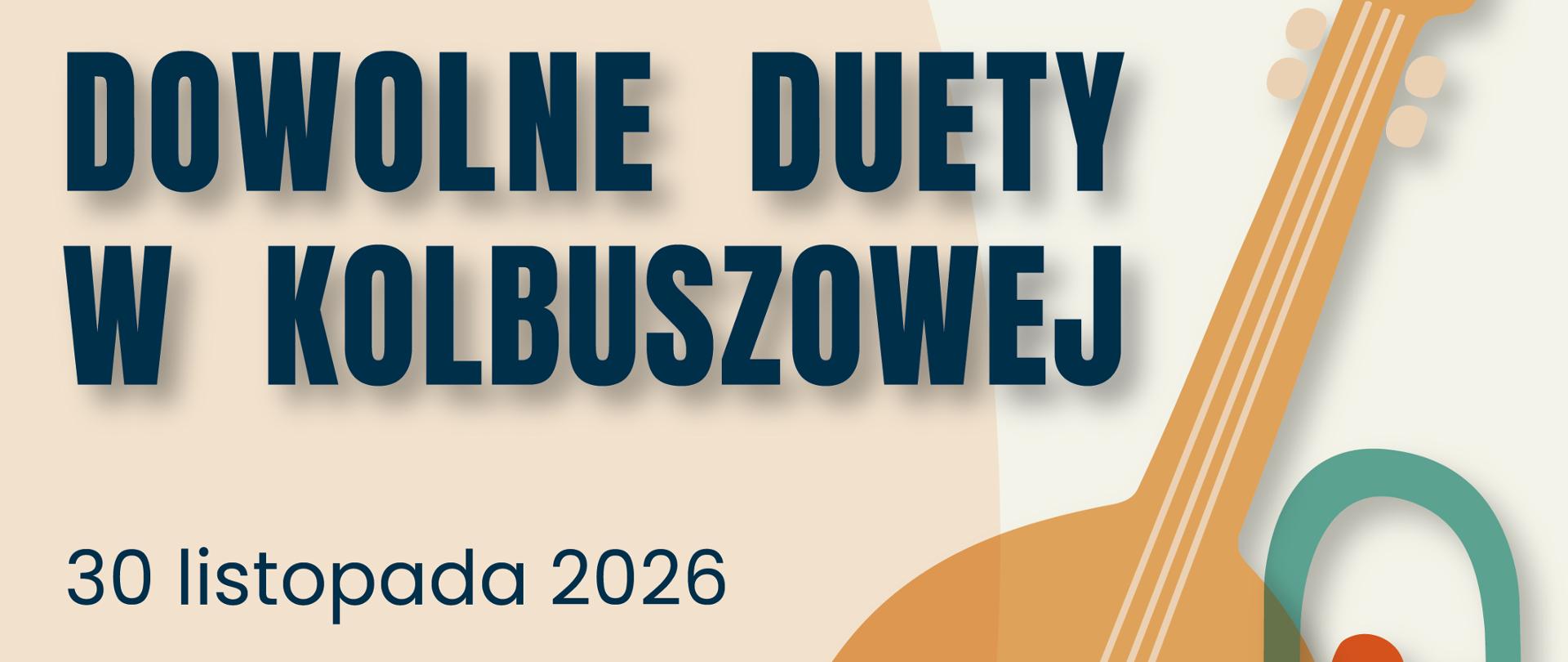 Plakat na kolorowym tle z informacją o konkursie w kolorze czarnym i granatowym. W tle różnokolorowe ikony instrumentów.