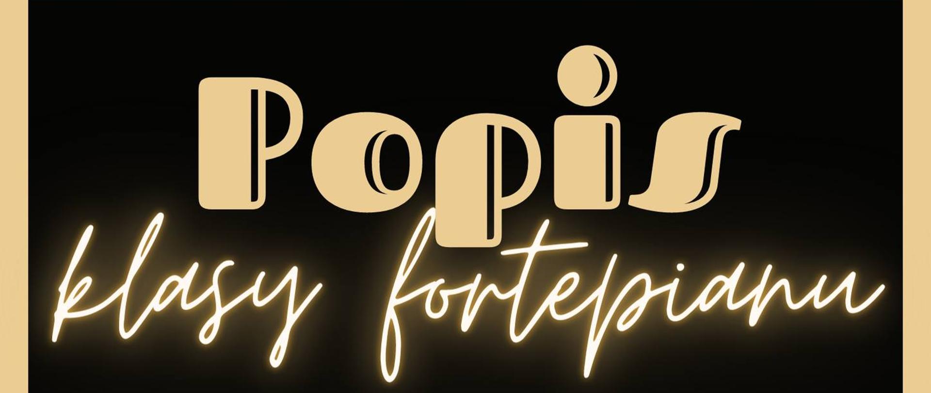 Plakat ma czarne tło. W centrum znajduje się klawiatura fortepianu oraz informacje dotyczące wydarzenia. 