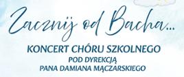 Informacje na temat koncertu na niebiesko-białym tle