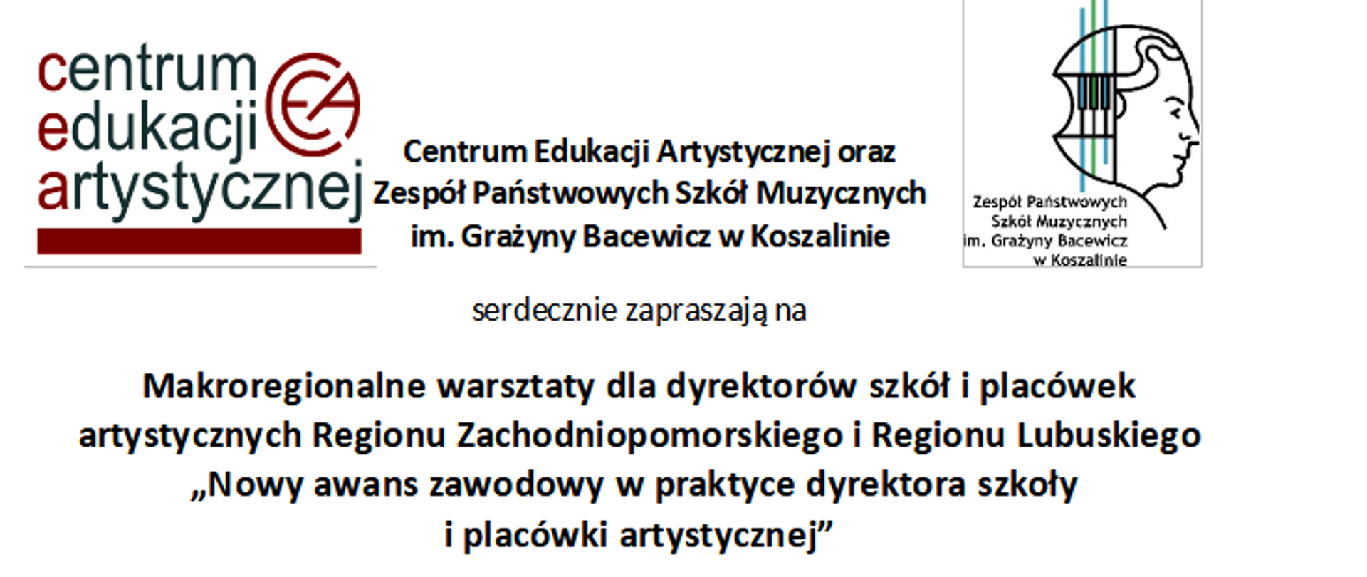 Logo CEA, Logo ZPSM, białe tło, informacja o warsztatach dotyczących awansu zawodowego nauczycieli