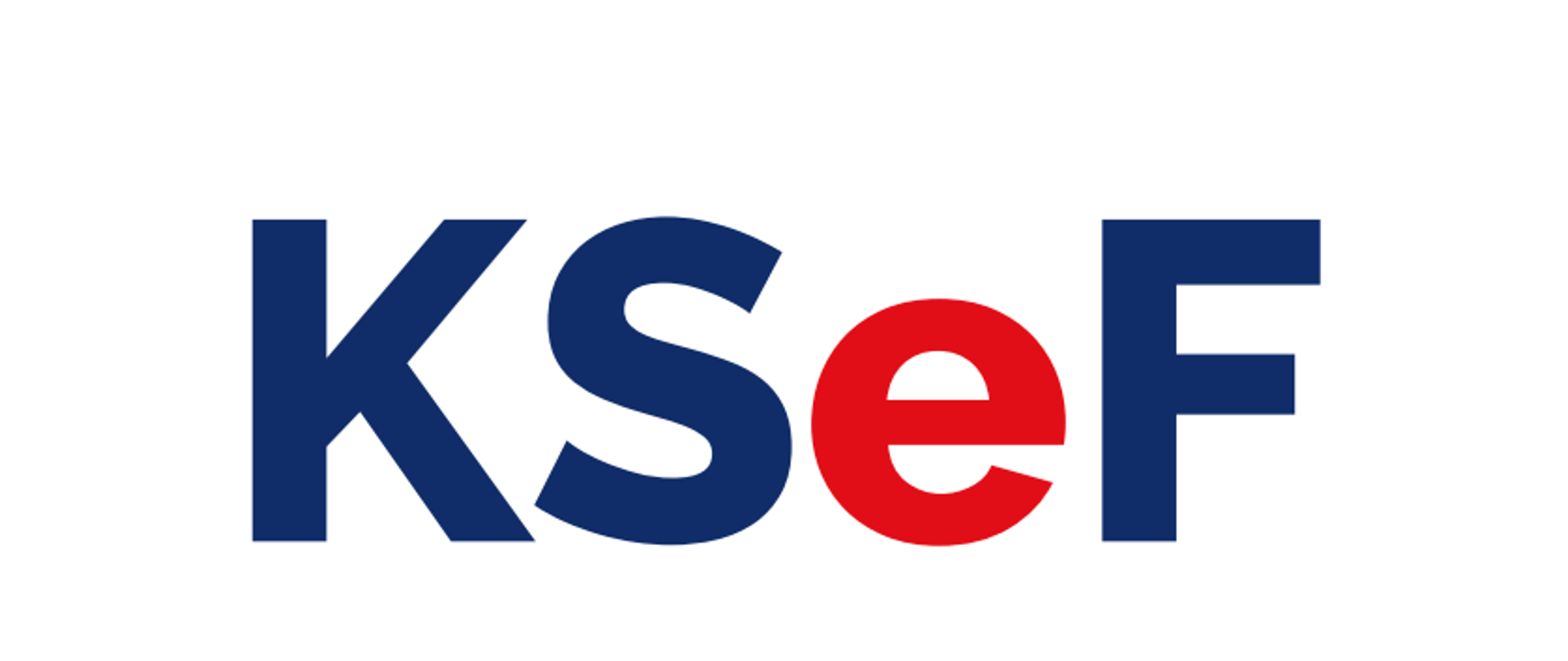Niebieski napis KSeF na białym tle.