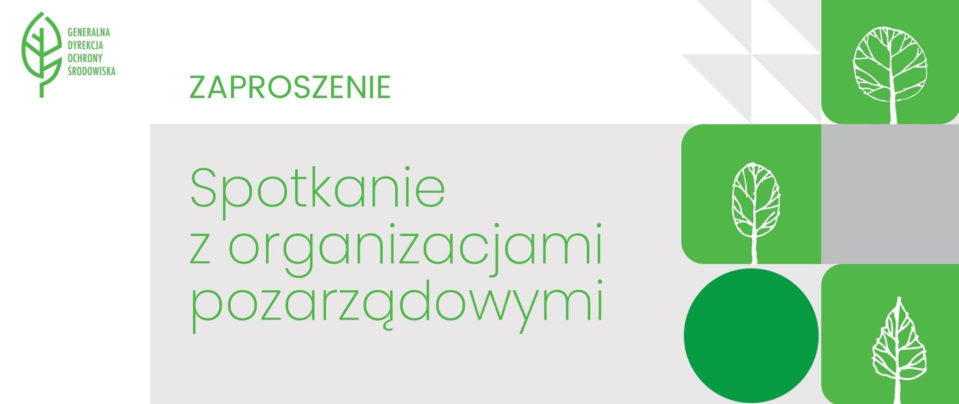 Grafika z kształtami drze. Na środku napis Zaproszenie. Spotkanie z organizacjami samorządowymi. 