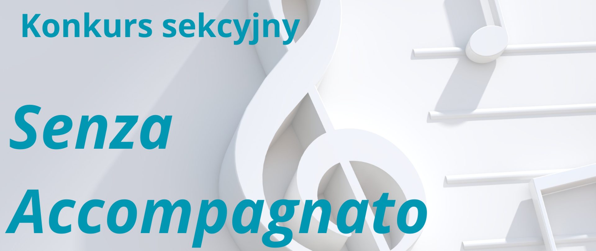 Plakat na białym tle, z pięciolinią, nutkami i kluczem wiolinowym po całości. W górnym rogu logo szkoły, obok pełna nazwa szkoły oraz nazwa sekcji organizującej konkurs. Poniżej po lewej stronie pełna nazwa wydarzenia, następnie kogo on dotyczy. Na dole plakatu miejsce i czas wydarzenia