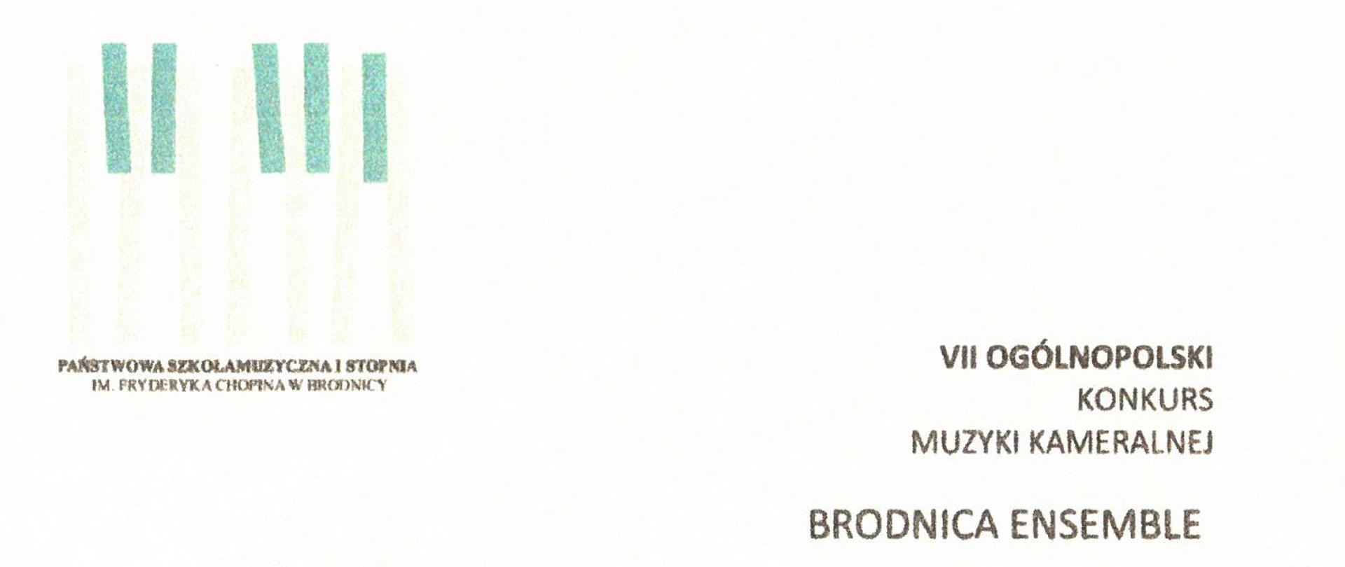 Na białym tle w prawym górnym rogu widnieje nazwa konkursu, w lewym górnym rogu fragment klawiatury oraz nazwa szkoły – organizatora.
Poniżej lokata, którą zajęli uczniowie i skład duetu.
Poniżej podpisy jurorów.
