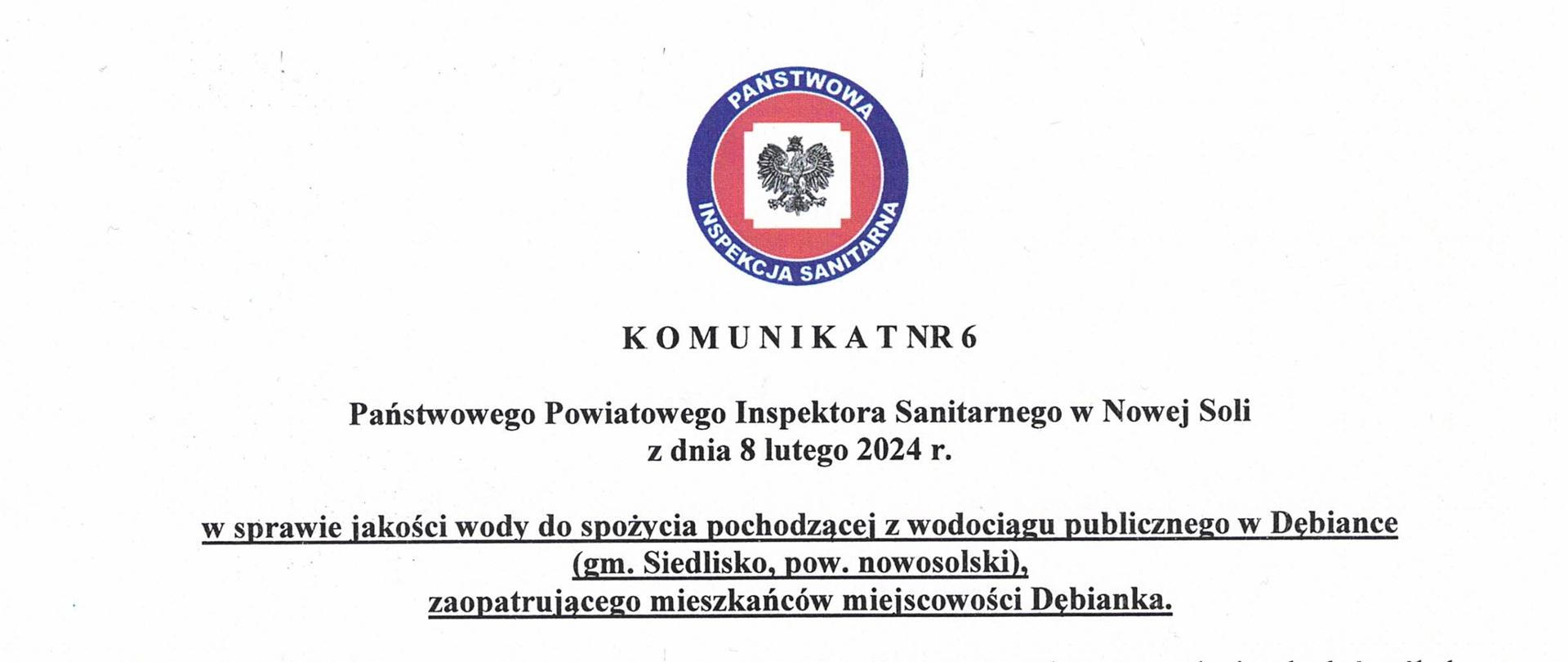 Komunikat nr 6 warunkowa Dębianka