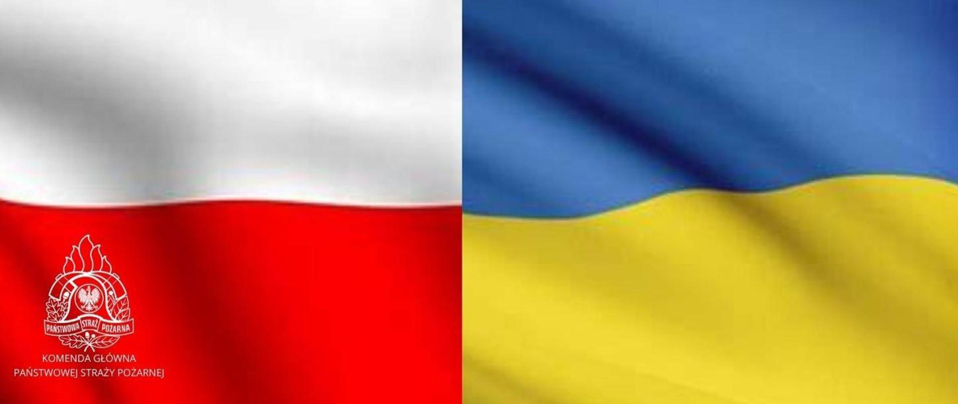 Zbiórka sprzętu pożarniczego dla strażaków z Ukrainy - flagi Polski i Ukrainy