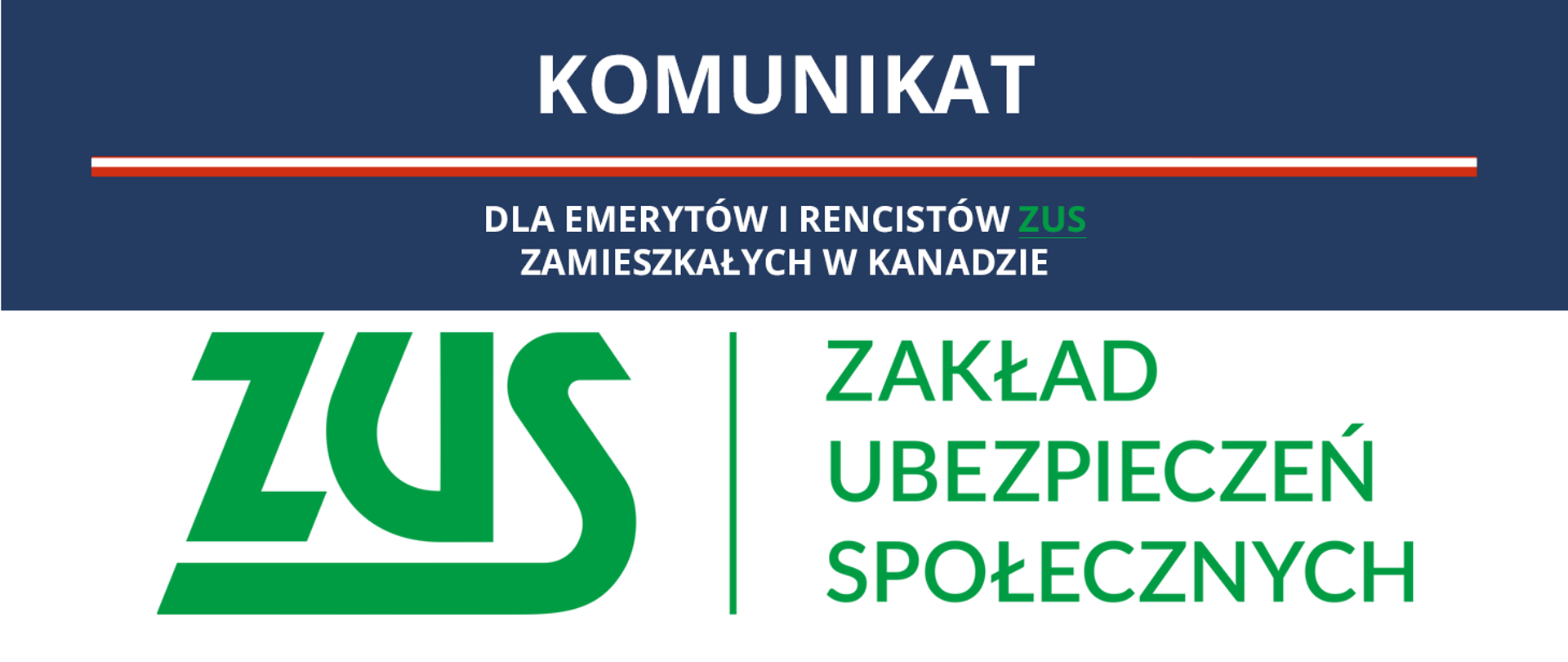 Plansza z napisem: Komunikat; ZUS